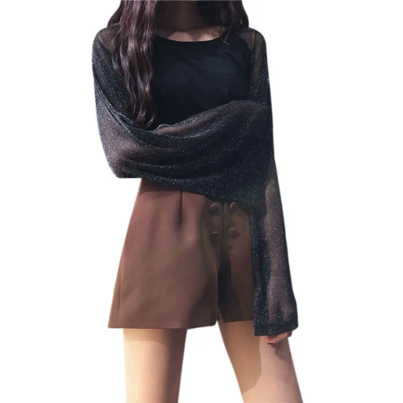 JLONG модные сетчатые топы Женская Расклешенная футболка с длинным рукавом женские