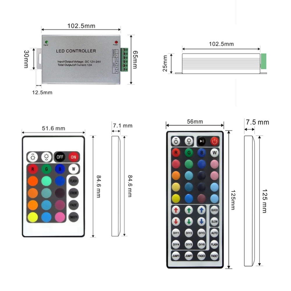 RGB контроллер для светодиодной ленты SMD3528 144/10 м 12 В постоянного тока 24 клавиши 44 ИК