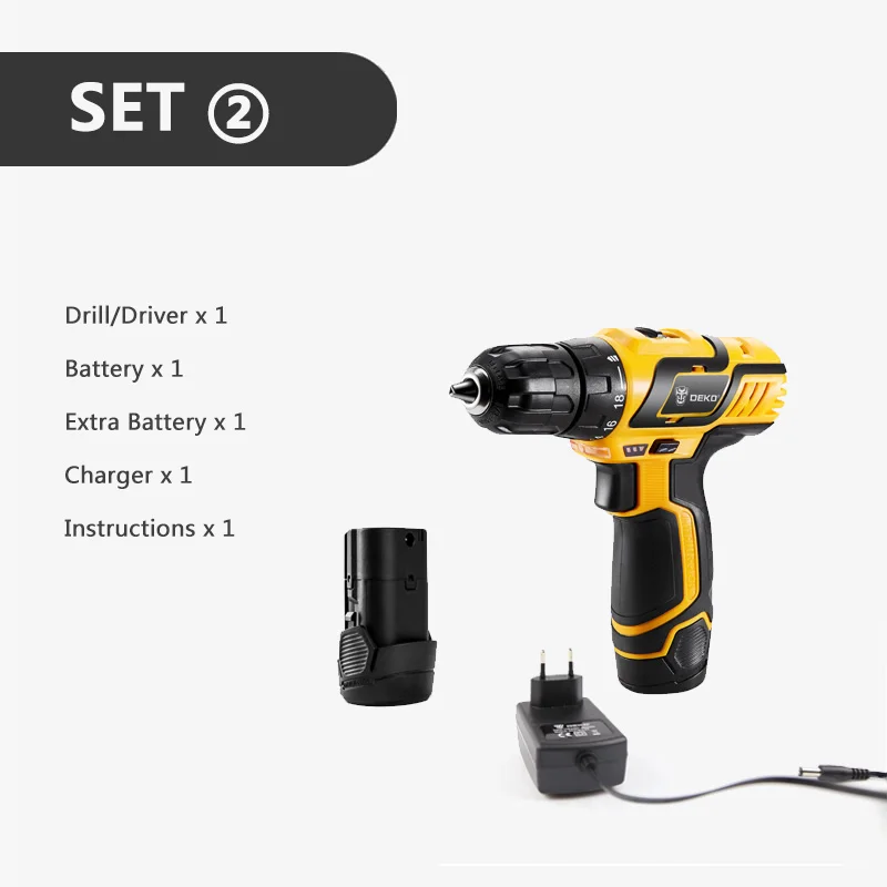 SET2 DEKO GCD10.8DU3 10,8 В постоянного тока дизайн бытовой литий-ионный аккумулятор Аккумуляторная дрель/Драйвер электроинструменты электрическая мини дрель - Цвет: SET2