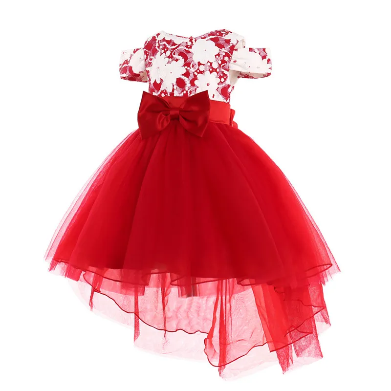 Bow Tie Off-The-Shoulder Tuxedo Lace Beautiful Body Wedding Dresses Floral Printed Children's Girls Summer Formal Party Dress | Детская