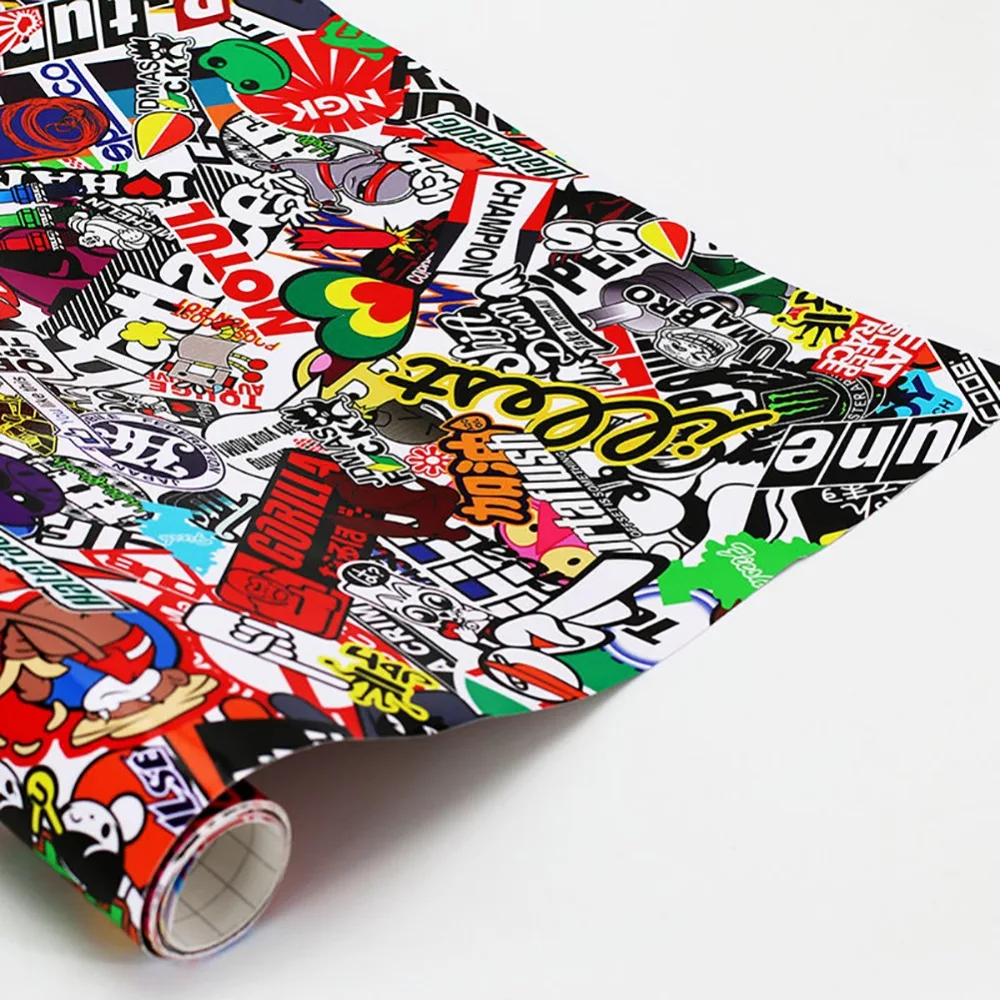 

GZRIVERRUN Car Sticker Bomb Wrap 150x50cm Cartoon Sheet Decal Film Fits Motorcycle Auto Mobile Phone Laptop Wall Suitcase