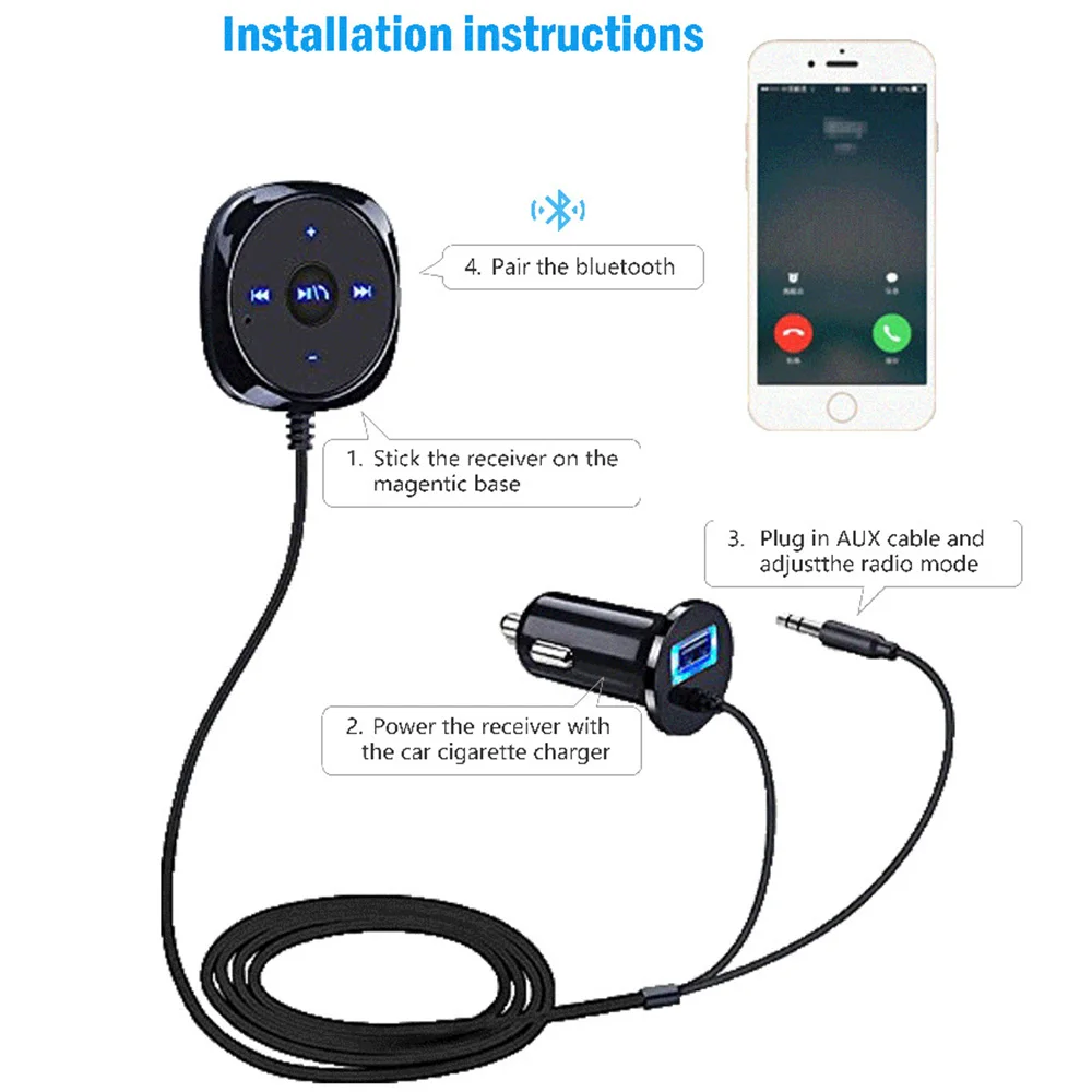 Автомобильный комплект громкой связи Bluetooth Aux Bluetooth приемник беспроводной A2DP музыкальный адаптер аудио приемник Bluetooth для 2.1A USB Автомобильное зарядное устройство