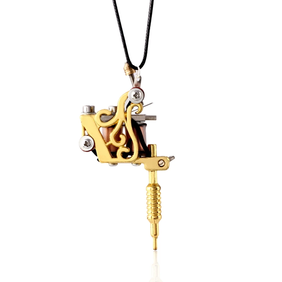 gold necklace SWANJO 1 шт. мини-тату-машина подвеска серебряная удача семь ожерелье с кулоном в форме машины Татуировка Машина подвеска брелок ожерелье в стиле панк - Окраска металла: gold necklace