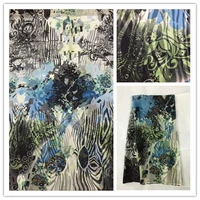 140cm thin 100pure natural mulberry silk chiffon digital printed blue fabric material textile sew women dress scarf cloth ds19