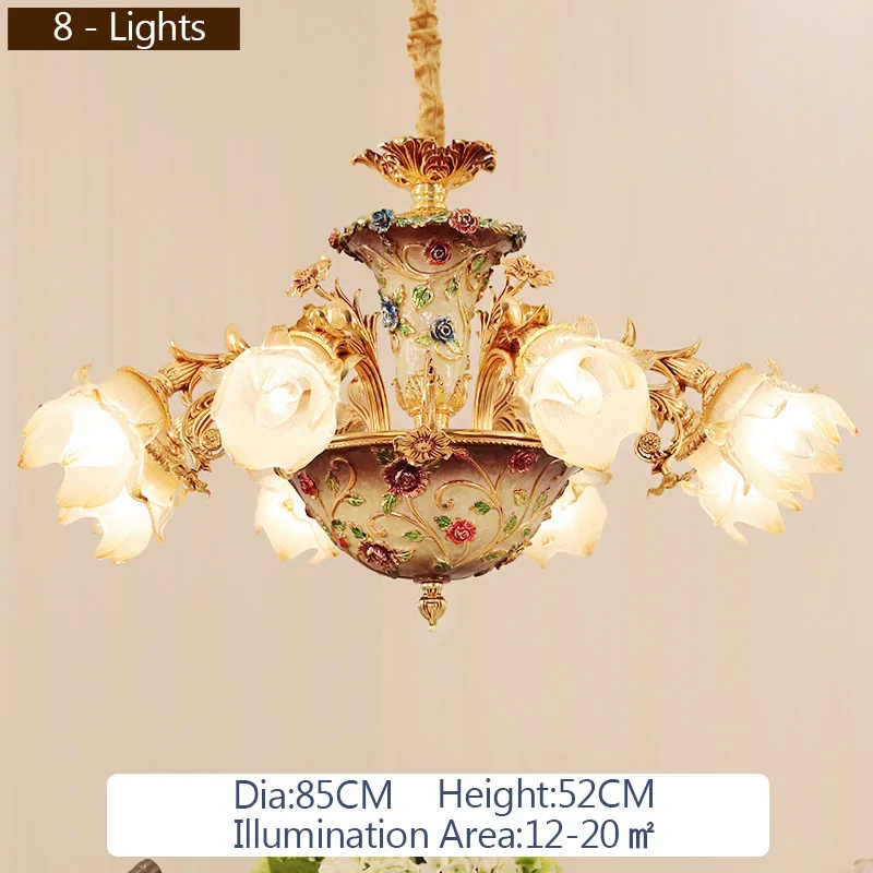 8Lights-Down Роскошный европейский стиль люстры гостиная лампа вилла освещение лобби отеля французская люстра цветок прозрачный стеклянный плафон светодиодный - Lampshade Color: 8Lights-Down