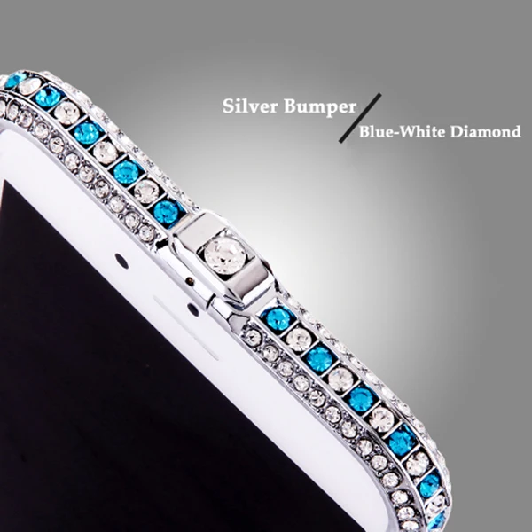 Silver - Blue Шикарный чехол-бампер с алмазами чехол для iPhone 6, 6 S, 7, 8 Plus, роскошный блестящий сверкающий стразы, Алюминиевый металлический каркас, чехол для телефона s - Цвет: Silver - Blue