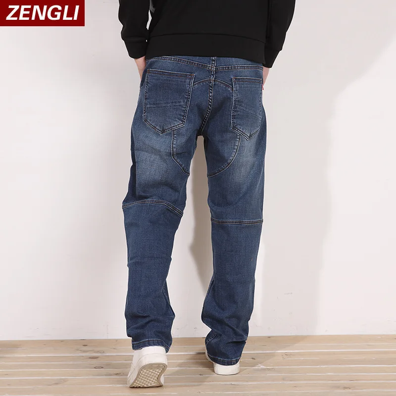 ZENGLI, синие джинсы, мужские Новые прямые повседневные джинсы, мужские свободные эластичные ковбойские джинсовые брюки, мужские джинсы размера плюс 46 48