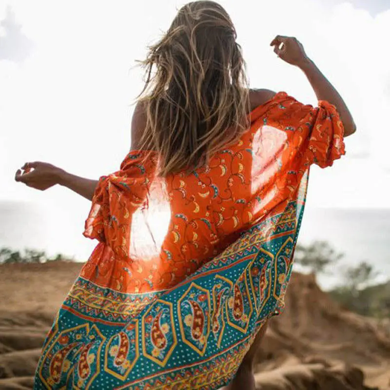 Женская накидка длинный шифоновый кардиган шифон пляжные купальники бикини для