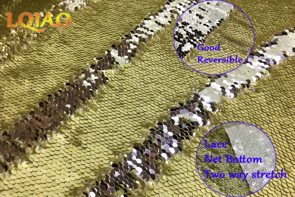 125*45 см неоновая Розовая/белая и Золотая/Радужная Двусторонняя вышитая ткань Русалка с блестками для платьев/Фотофон Свадебный декор - Цвет: Light Gold-Silver