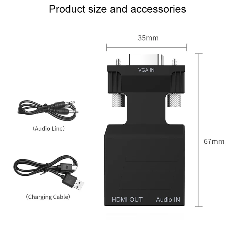 VGA к HDMI адаптер конвертер Женский к мужской с аудио адаптер питания Поддержка 1080P сигнала VGA к HDMI аудио 5 В DC разъем