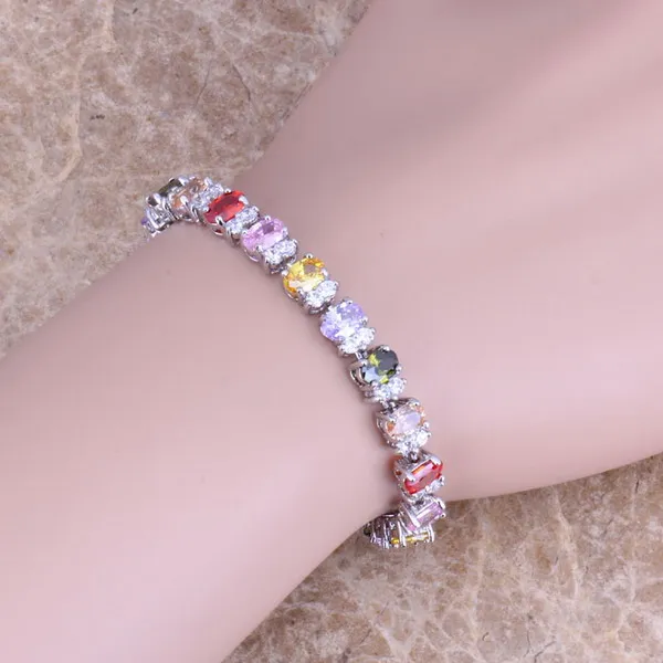 Яркий многоцветный красный гранатовый серебряное покрытие звено цепи браслет 7