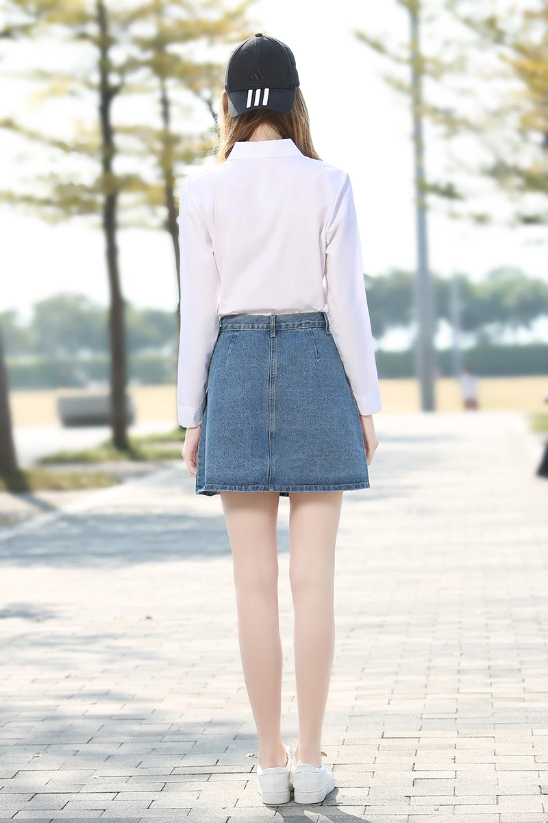 

Denim Women Skirt Mini Girls Solid Buttons A-line Fashion Wear Mini Blue Denim Vestido 2021 Summer Women's Clothes RWK175004