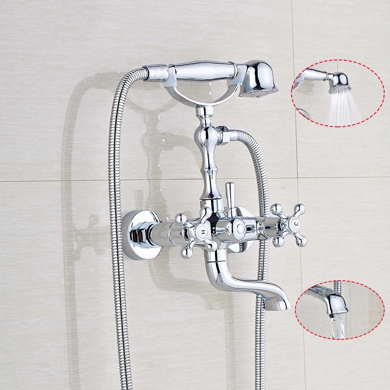 Латунный настенный хромированный смеситель для ванной комнаты ручной душ кран