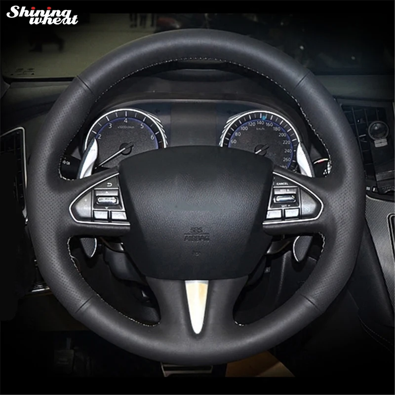 Блестящие пшеницы рука сшитый черный кожаный чехол рулевого колеса автомобиля