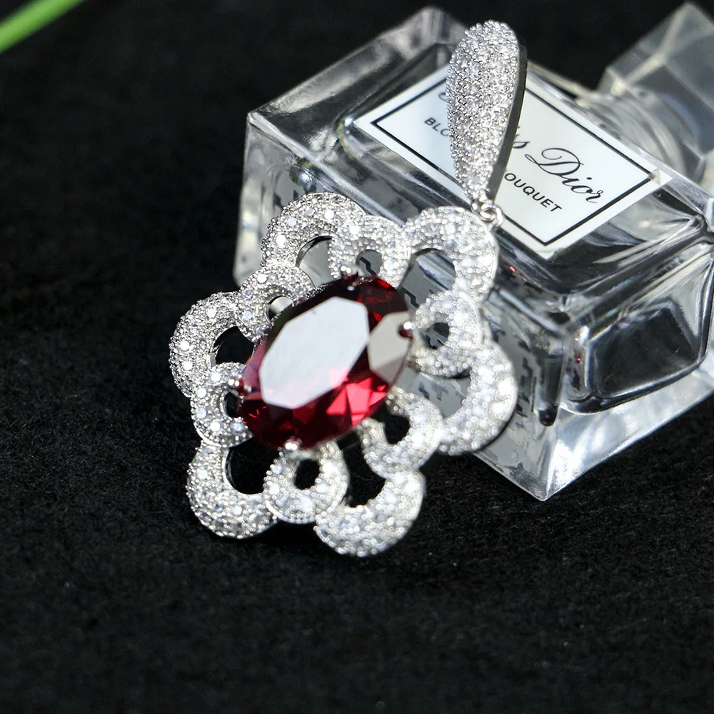 S925 Настоящее серебро преувеличенный роскошный алмаз сетка цветок серьги