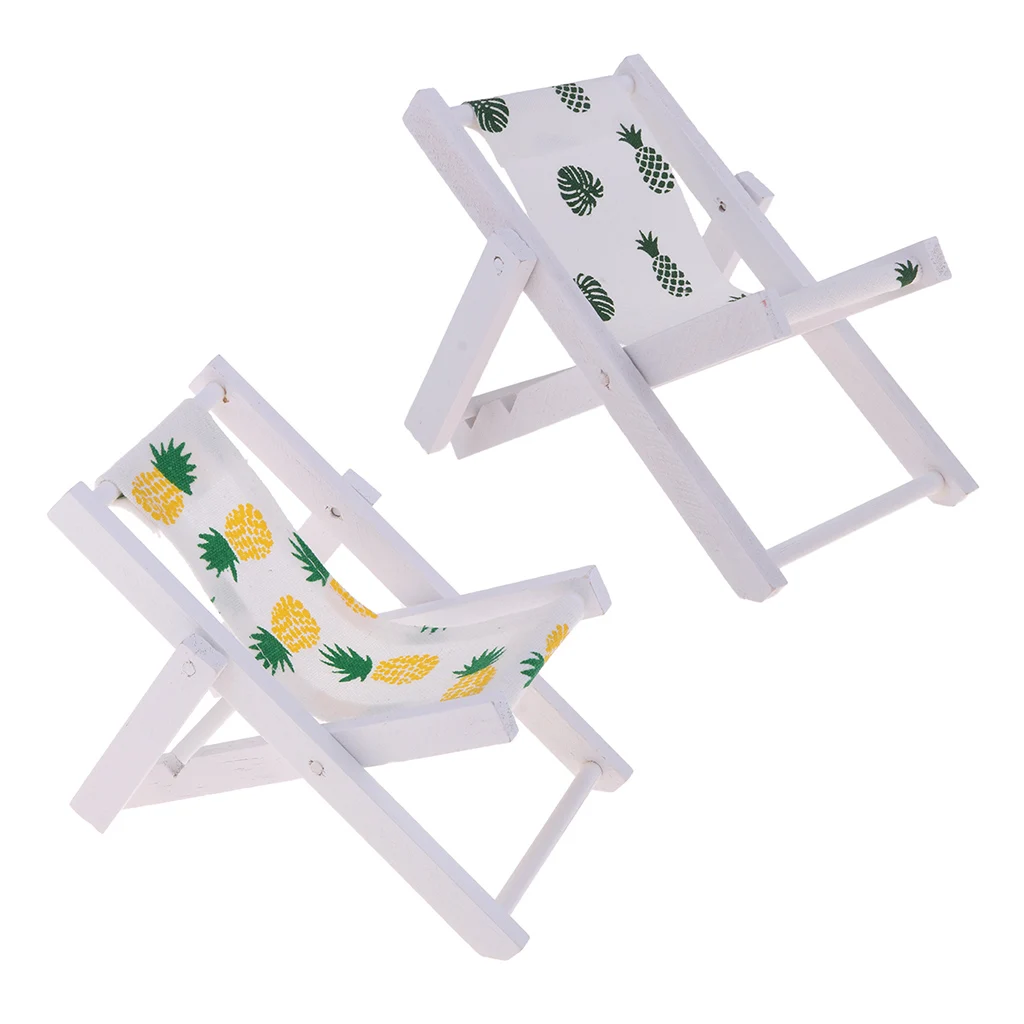 2 шт. мини шезлонги для пляжа складные деревянные с белой тканью кукольных