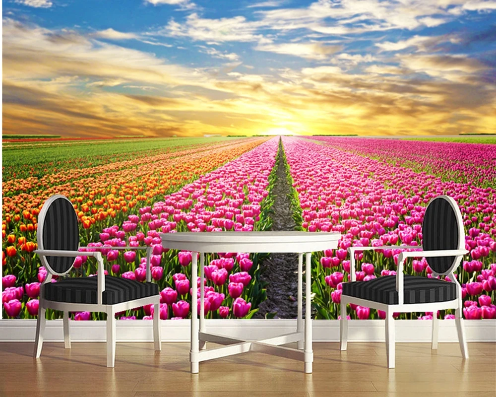 

Custom natural scenery wallpaper,Sunrise and Flower,3D photo mural for living room bedroom wall PVC wallpaper
