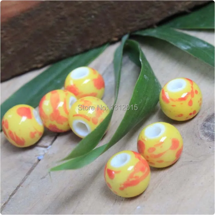 

В продаже китайские Круглые Бусины Из Желтого Фарфора 6 мм 100 шт., разделительные бусины с красным пятнистым узором, бесплатная доставка YS0007