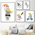 Настенная живопись на холсте, милая шляпа, медведь, велосипед, зонтик, мотоцикл, скандинавские постеры и принты, Мультяшные настенные картины для детской комнаты