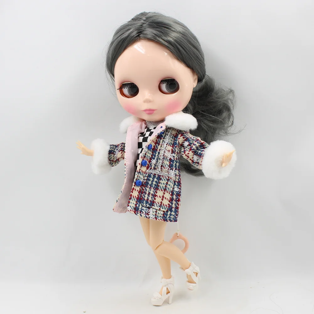 Одежда для Blyth 1/6 Кукольное клетчатое зимнее пальто плюшевое розовое и желтое ICY Licca Body Neo