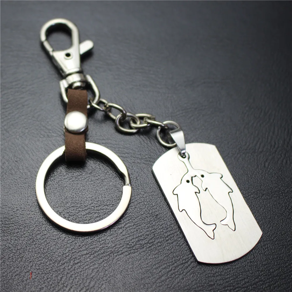 Рыбы из нержавеющей стали кожаный брелок автомобильный Подвеска сумка Украшение