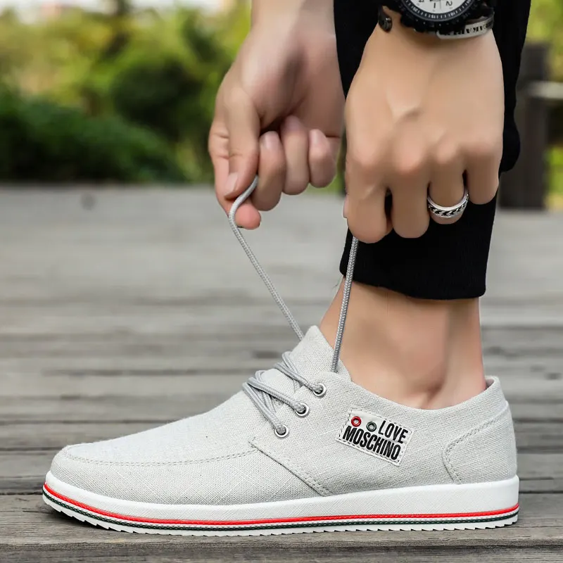 Мужская льняная Повседневная обувь модные кроссовки Вулканизированная на