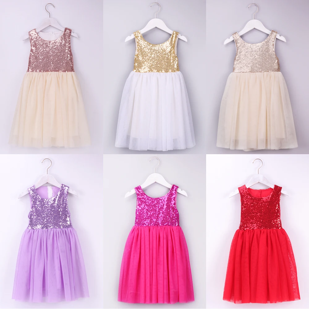 Flower Girls Dress Sequin Toddler Kids Party Sparkle Glitter Tutu Birthday Summer Rose Gold | Детская одежда и обувь