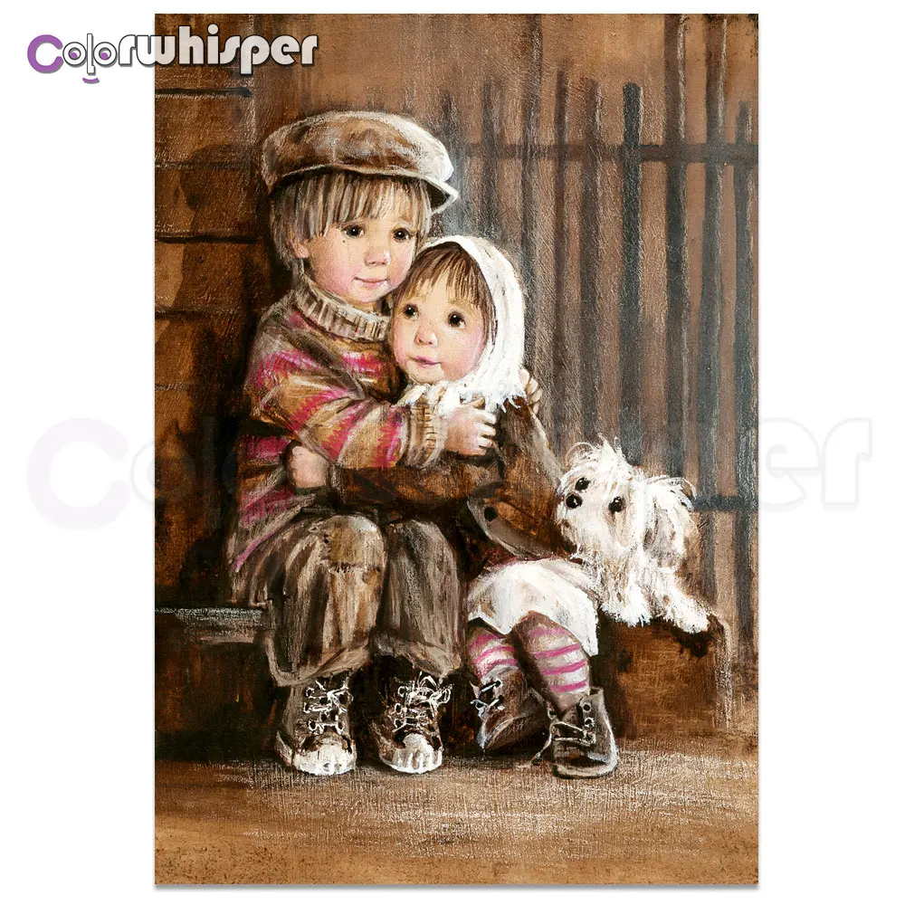 

Алмазная живопись, полноразмерная/круглая вышивка стразами для детей, брата и сестры, вышивка крестиком, кристалл Z073