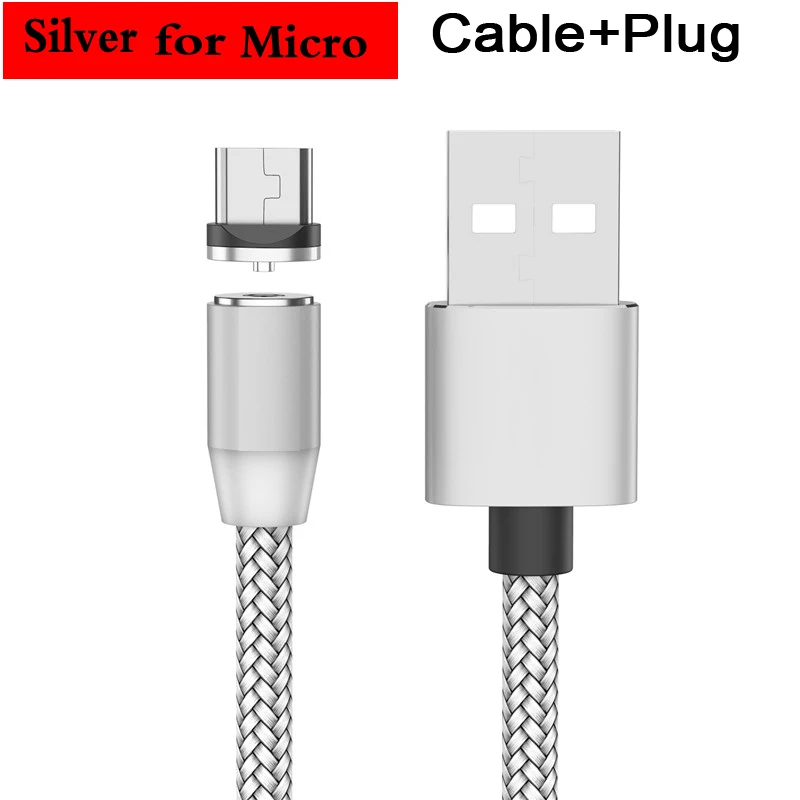 Moskado Магнитный адсорбционный кабель для IOS штекер USB кабель Быстрая Зарядка Тип C USB магнитное зарядное устройство Micro USB кабель для передачи данных для iphone - Цвет: For Micro Silver