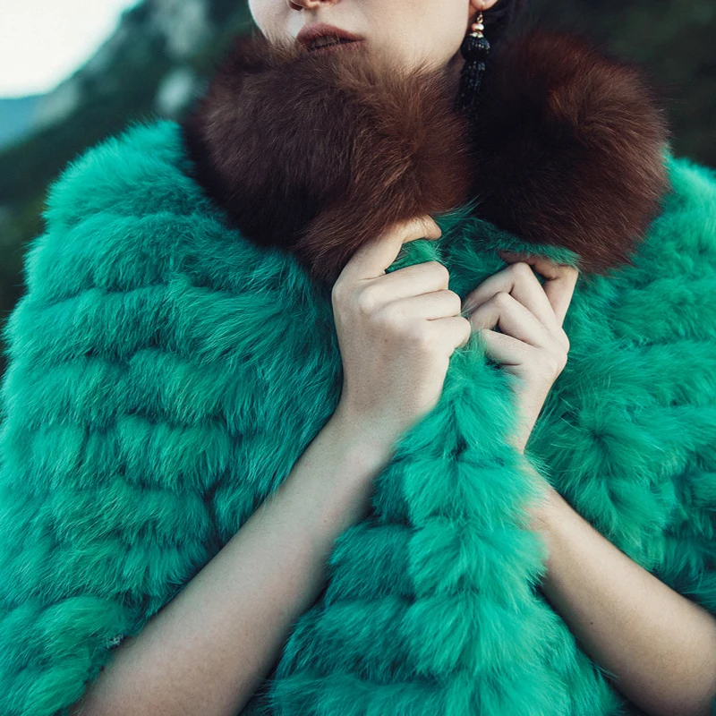 LVCHI Winter coat women Fur collar warm vests Shuba shawl cloak real fox 100% Polyester Lining casual natural Women's fur coat