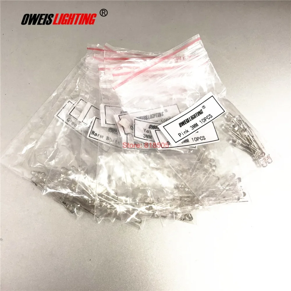 

100PCS 3MM DIP LED kits 10colors x10pcs=100pcs F3 red blue yellow green pink purple orange white / warm white / yellow-green