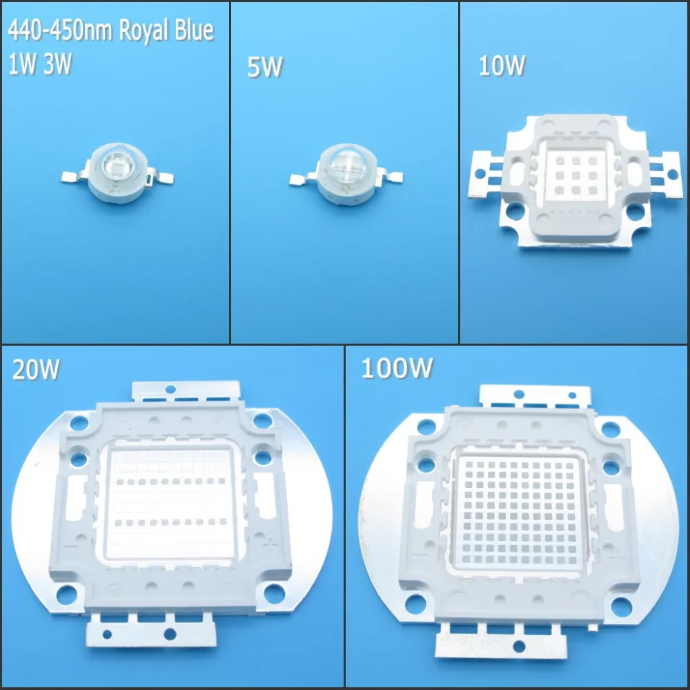 Высокая мощность 440nm 450nm Королевский синий светодиодный чип для выращивания 1 Вт 3 Вт 5 Вт 10 Вт 20 Вт 30 Вт 50 Вт 100 Вт COB светодиодные бусины для выращивания растений DIY