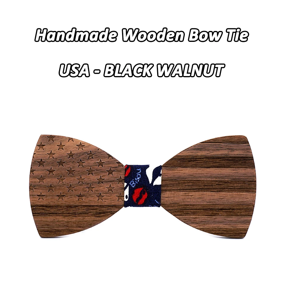 BLACK WALNUT Mahoosive орех деревянный галстук бабочка для мужчин свадебные галстуки комплект интимные аксессуары флаг США ручной работы твердой древесины - Цвет: BLACK WALNUT