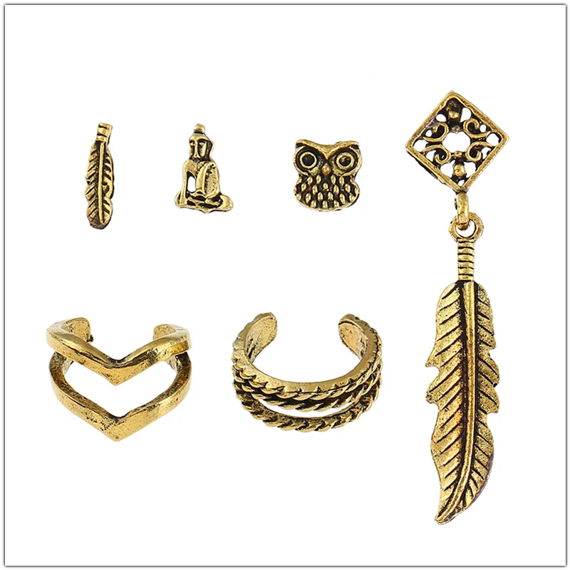 SHEEGIOR, винтажные милые серьги-манжеты, набор, Bijoux Femme, милые мини серьги-гвоздики с изображением совы, пера, Будды, женские модные ювелирные изделия, подарок