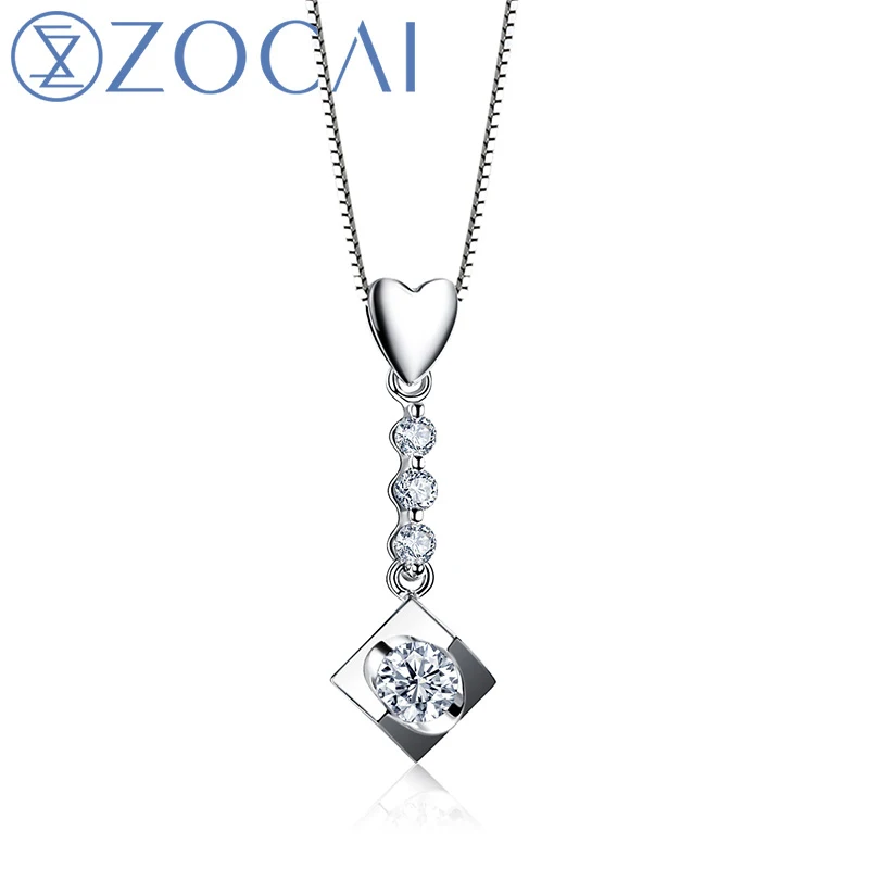 ZOCAI БРЕНД DREAM KISS 0 15 CT Сертифицированный алмазный кулон 18 К Белое золото с 925
