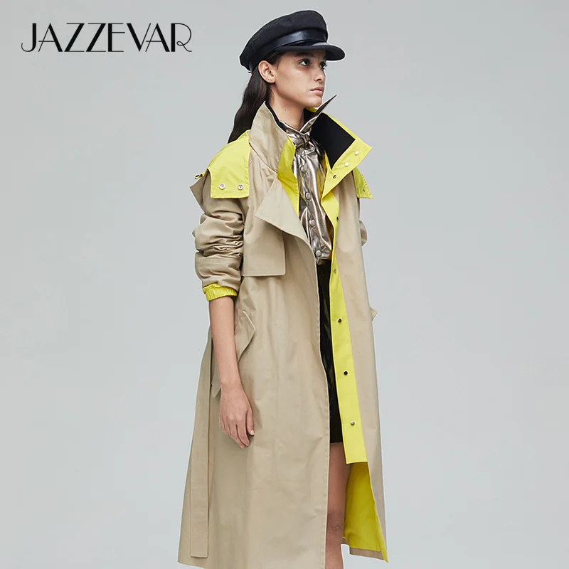 JAZZEVAR 2019 Новое поступление осенний синий плащ женская свободная одежда верхняя