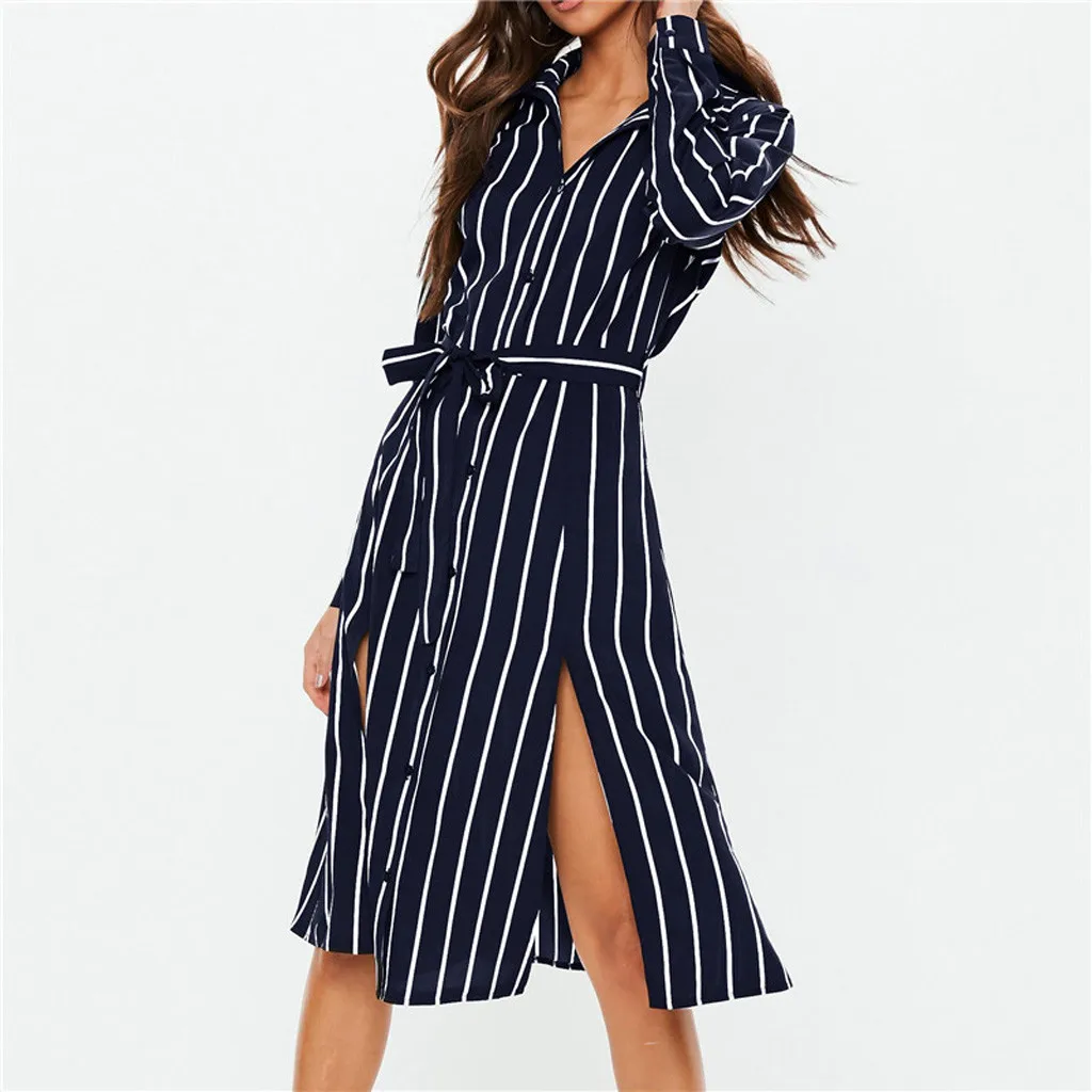 Модное женское платье в полоску с v образным вырезом прямые платья длинным