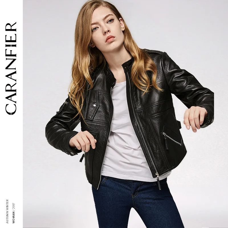 CARANFIER 2017 Женская куртка из натуральной кожи локомотив короткий модный топ 100%