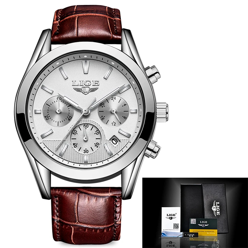 LIGE мужские часы Relojes Hombre 2019 топ бренд роскошные коричневые кожаные деловые