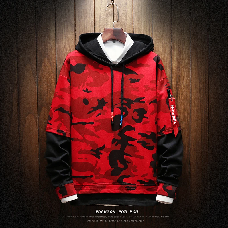 Мужская камуфляжная толстовка с капюшоном красная Толстовка в стиле милитари