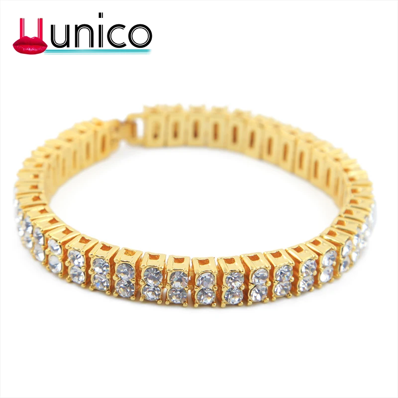 

UUNICO 20.5cm 8inch Hip hop Men Bracelet Silver/Gold Iced Out 1 Row Rhinestones Chain Bling Crystal Bracelet Women uu510