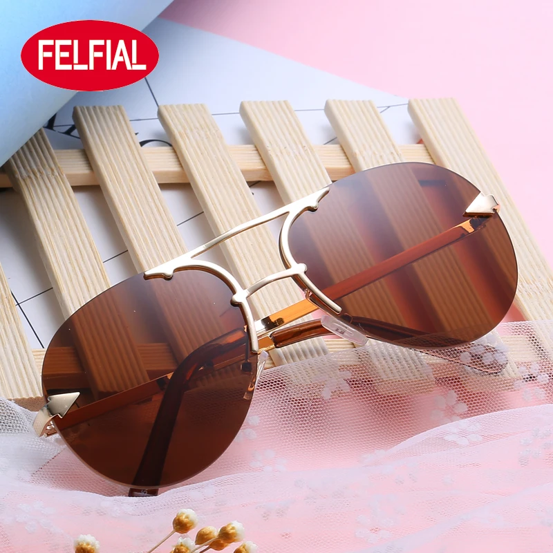 Felfial vintage pilot Полуободковые солнцезащитные очки мужчины люксовый бренд HD uv400
