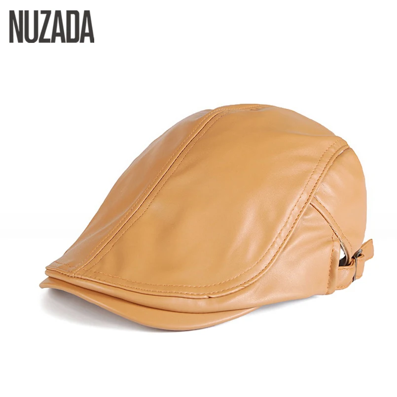 NUZADA, осенне-зимние береты из искусственной кожи, шапки унисекс для мужчин и женщин, плоская кепка s Boina, 5 однотонных цветов, Регулируемая Кепка