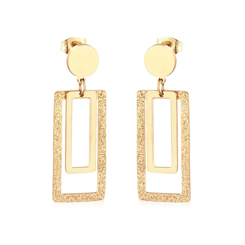 gold LUXU стальные скрабы геометрические свисающие серьги женские Bijoux Нержавеющая сталь Золото/Серебро Push Back серьги вечерние Прямая поставка - Окраска металла: gold