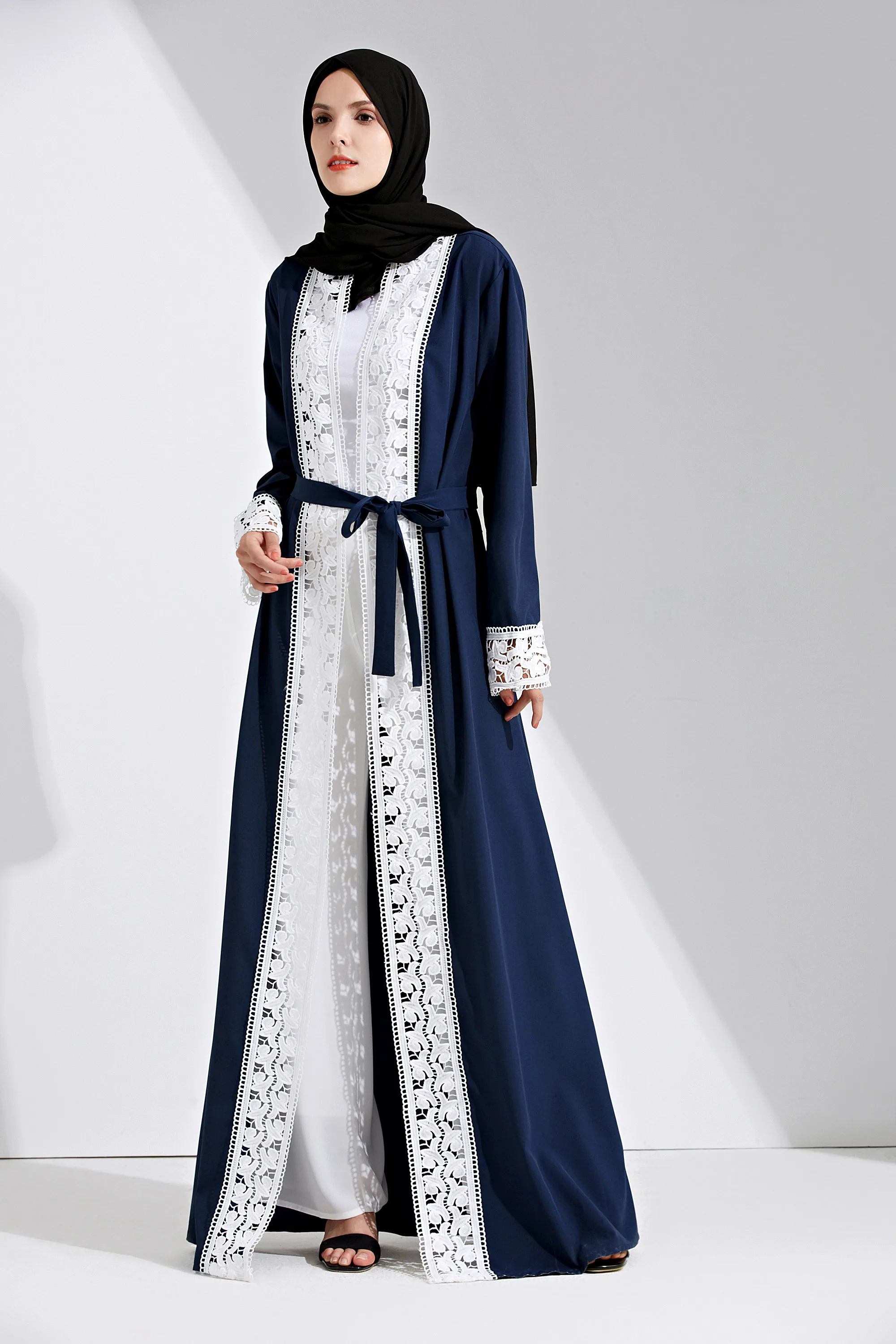 Женское мусульманское платье абайя кардиган кружевное лоскутное Caftan Dubai женская