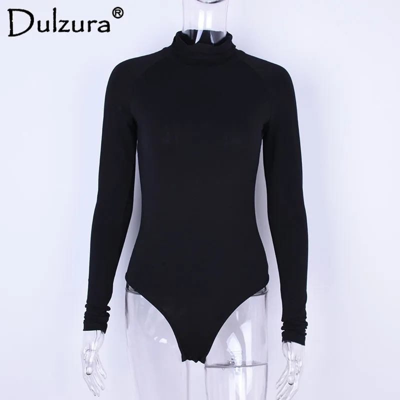 HAWTHAW cotton 95% 2018 women sexy bodysuit long sleeve high neck red black gray solid female skinny body | Женская одежда