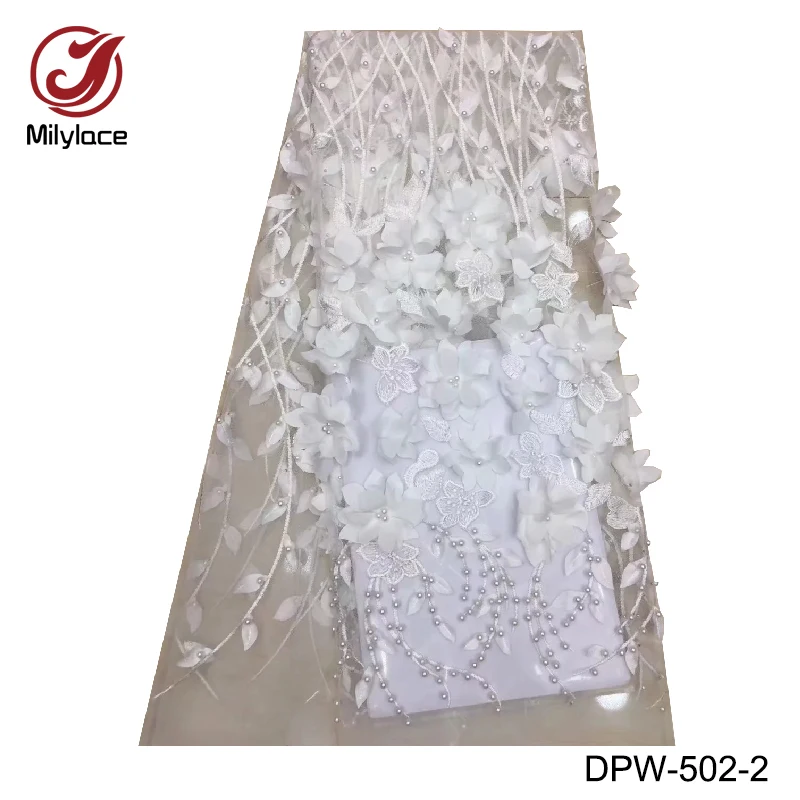 Чистый белый 3d цветы кружевная ткань бусы французское кружево горячая