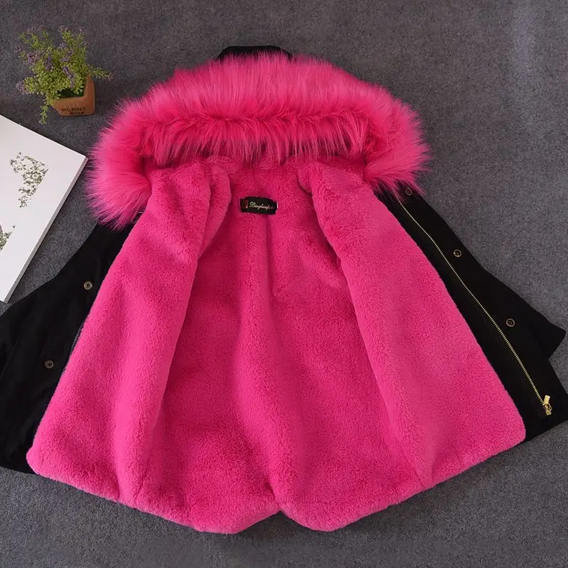 rose red black Новинка года; модные зимние утепленные куртки для мальчиков и девочек детская одежда детские пальто с капюшоном из искусственного меха Детские хлопковые парки; G190 - Цвет: rose red black
