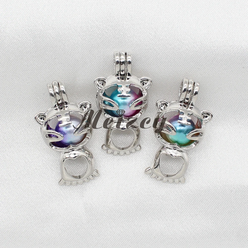 1pc Silver Plated Cute Little Tiger Paw Pearl Cage Pendant Necklace Oyster Jewelry Essential Oil Diffuser Lockets Fun Gift | Украшения и