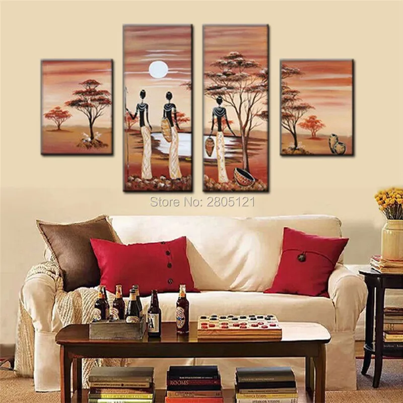 Настенная картина раскрашенная вручную в Африканском племени пейзаж жизни